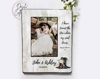 Country Wedding Cowboy Photo Frame, have found the one whom my soul loves, Personalized Picture Frame, Engagement Gifts Wedding Floral