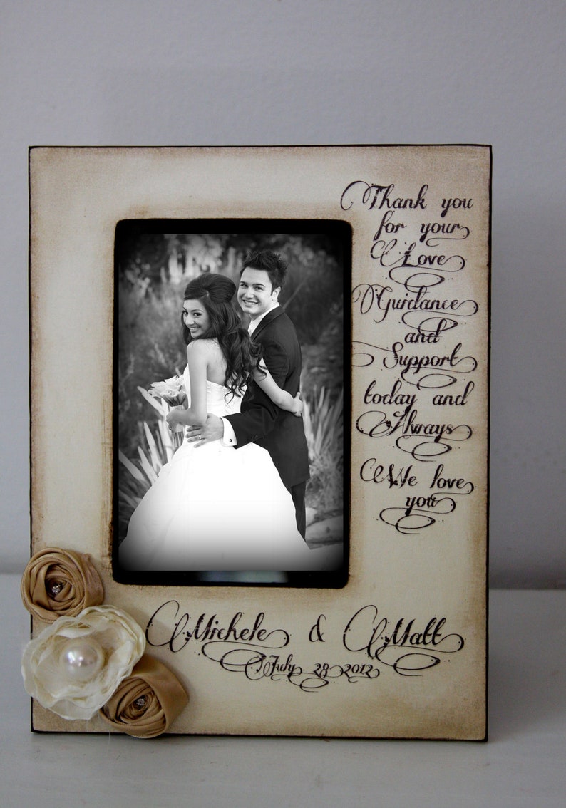 Thank you for your love, guidance and support Wedding Picture Frame, Personalized Gift Parents of the Bride, Parents of the Groom 4x6 image 2