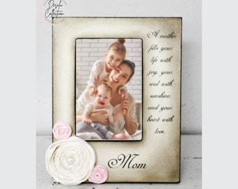 Rustic Picture Frame for Mother, Daughter Wedding Frame Bride Keepsake Personalize Picture Frame 4x6 A mother fills your life with joy..