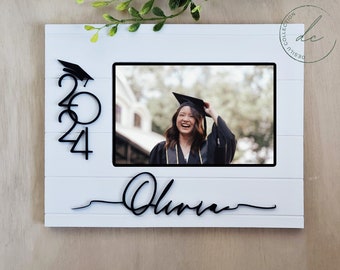 Graduation Picture Frame 2024 Personalized Graduation Gift for Her College Grad Personalized Photo Frame Class of 2024 White Modern Grad