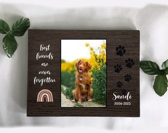 Personalized Pet Memorial Picture Frame, Dog Paw Prints, Rainbow Bridge Frame