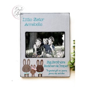 Cadre photo personnalisé Little Sister Big Brothers, Lapins frères et sœurs, Signe couleur personnalisé, Nouveau cadre frère, Nouveau cadre Sœur, Meilleur ami