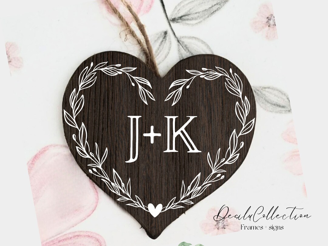 Personalized Heart Wood Ornament Couples Initials, Monogram Wood Heart ...