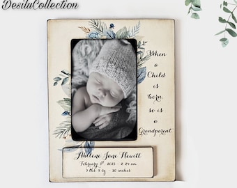 New Grandparent Gift | First Grandchild | Grandparent Picture Frame | Pregnancy Reveal When A Child Is Born Grandparents Frame | Floral Blue
