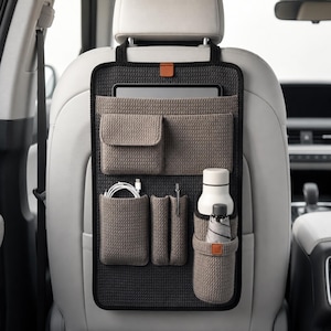 Crochet Car Seat Organizer Pattern PDF, Backseat Caddy with Tablet and Bottle Pockets