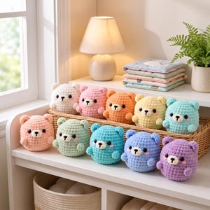 Polar Bear Crochet Pattern PDF, 10 Colorway Chubby Chenille Bear Amigurumi, Cute Plush Toy Pattern, Nursery Baby Shower Gift