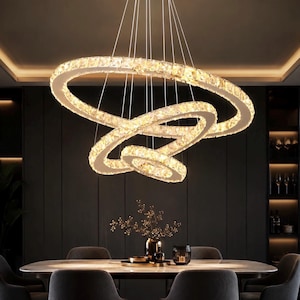 Handmade Modern Crystal Chandelier, Sculptural Gold LED Pendant Light, Luxury Statement Fixture for Dining Room and High Ceilings