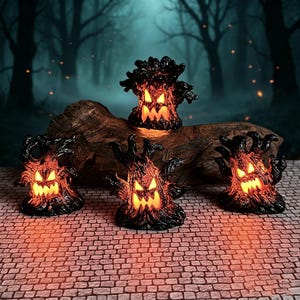 Creepy Haunted Tree Root LED Lamp, Evil Grin Face Resin Night Light, Gothic Halloween Table Decor, Spooky Miniature Diorama Ornament