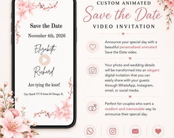 Custom Animation Save the Date Video Invitation | Personalized Wedding Announcement (Digital)