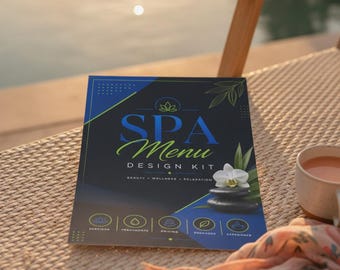 Spa-Menü-Design-Kit zum Ausdrucken, Branding für Schönheitsdienstleistungen, Preisliste für Wellnessbehandlungen, Salon-Marketingvorlage, Spa-Menü zum Ausdrucken