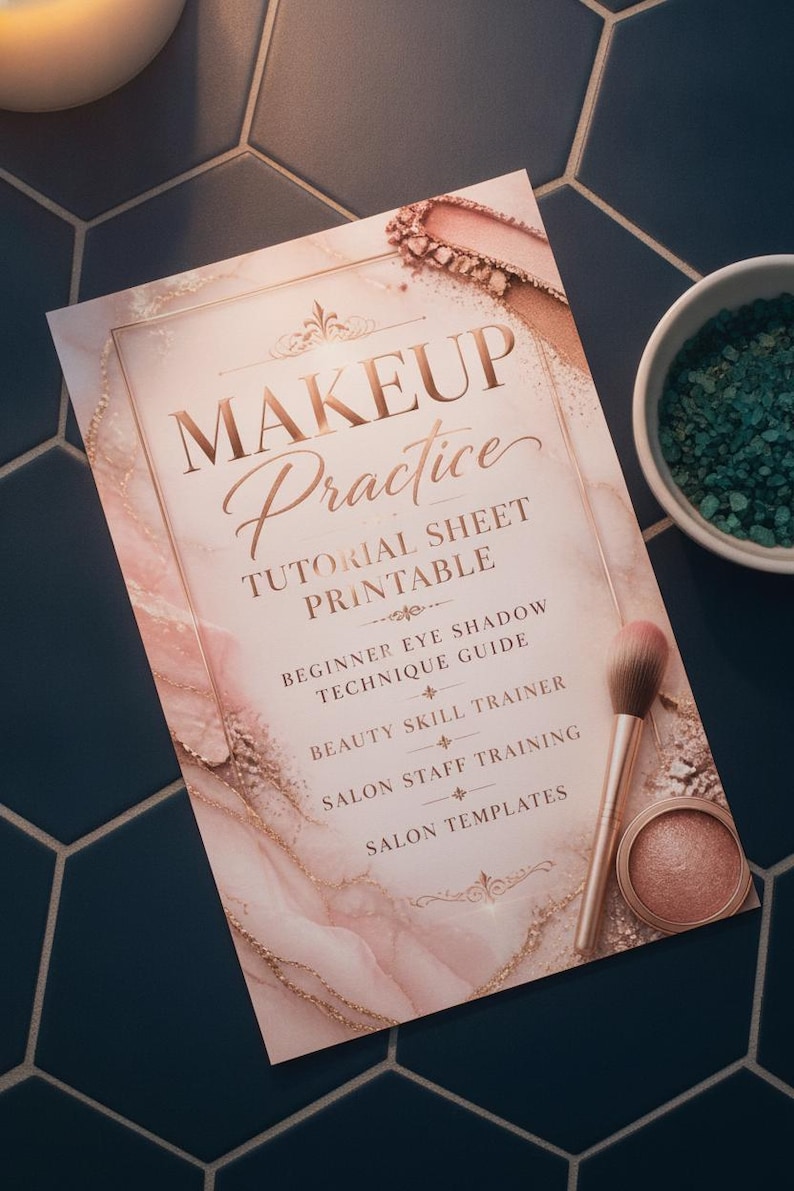 5-page makeup practice tutorial sheet with foundation application technique breakdown for beauty professionals