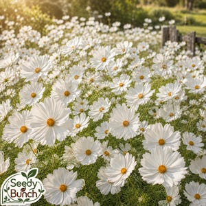Graines de cosmos nain blanc, fleurs annuelles blanches pures pour le jardin, floraison facile en plein soleil, bordures en pot, jardin lunaire, aménagement paysager de style cottage