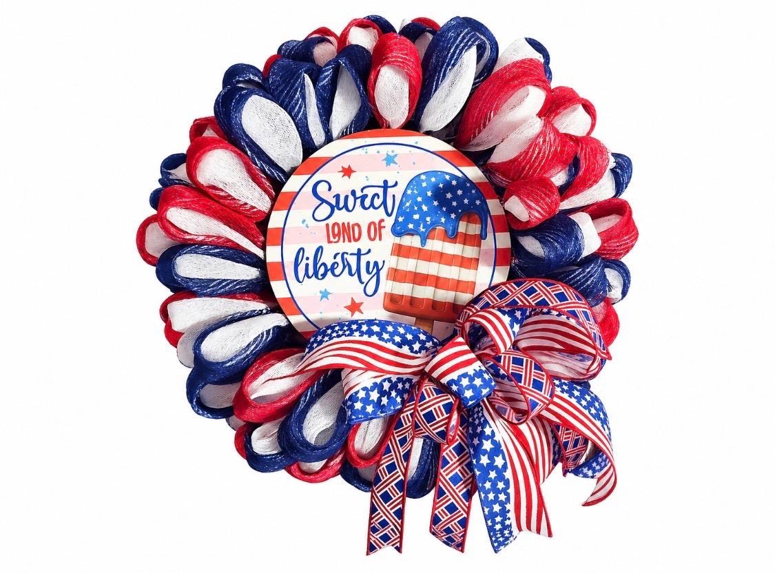 Patriotic Mesh Wreath, 4th of July Door Hanger, Red White Blue Wreath ...