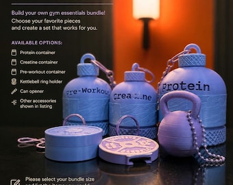 Gym Essentials Bundle | Choose Your Favorite | Creatine Container, Protein Container, Pre-Workout, Ring Holder, Pill Holder & Can Opener