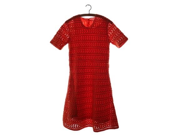 Vintage 1970 Crochet dress short sleeves, color o… - image 3
