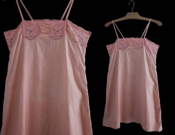 Old lingerie 1920 Dress / shirt in lace and salmon
