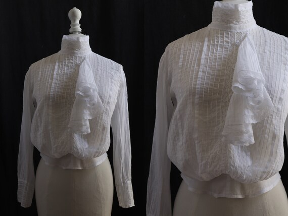 1910's Antique white blouse, cotton veil, pleated,