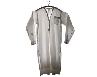 Ancienne chemise de nuit blanche, longue en coton, pour homme