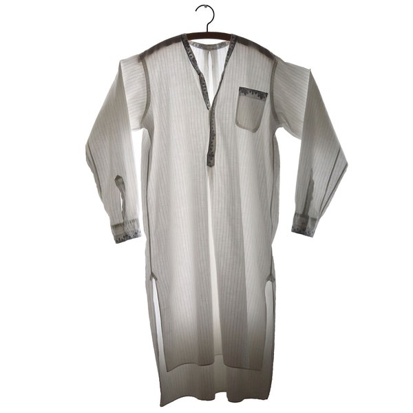 Ancienne chemise de nuit blanche, longue en coton, pour homme