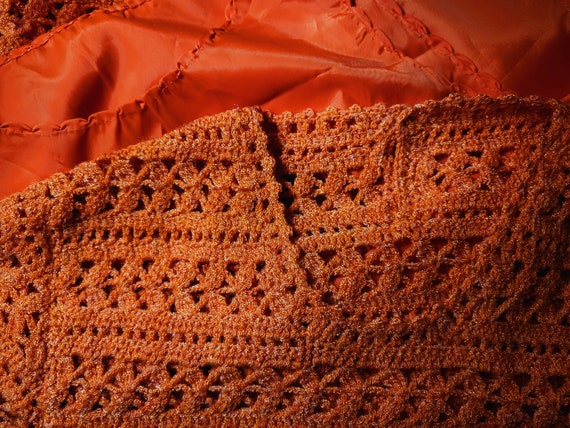 Vintage 1970 Crochet dress short sleeves, color o… - image 4