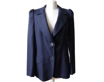 Chaqueta vintage de gabardina de lana azul marino de los años 70