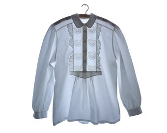 Blusa de algodón blanco vintage, manga larga, marca tradicional alemana Hammerschmid Trachten Sport