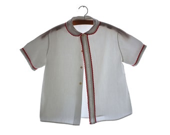 1950/60 White cotton blouse, Claudine collar, red contrast