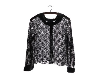 1970 vintage black lace blouse, long sleeves