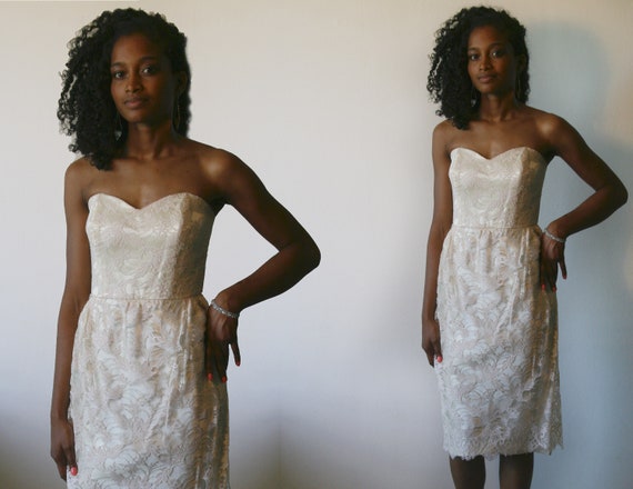 Vintage corset dress, french lace, short wedding d