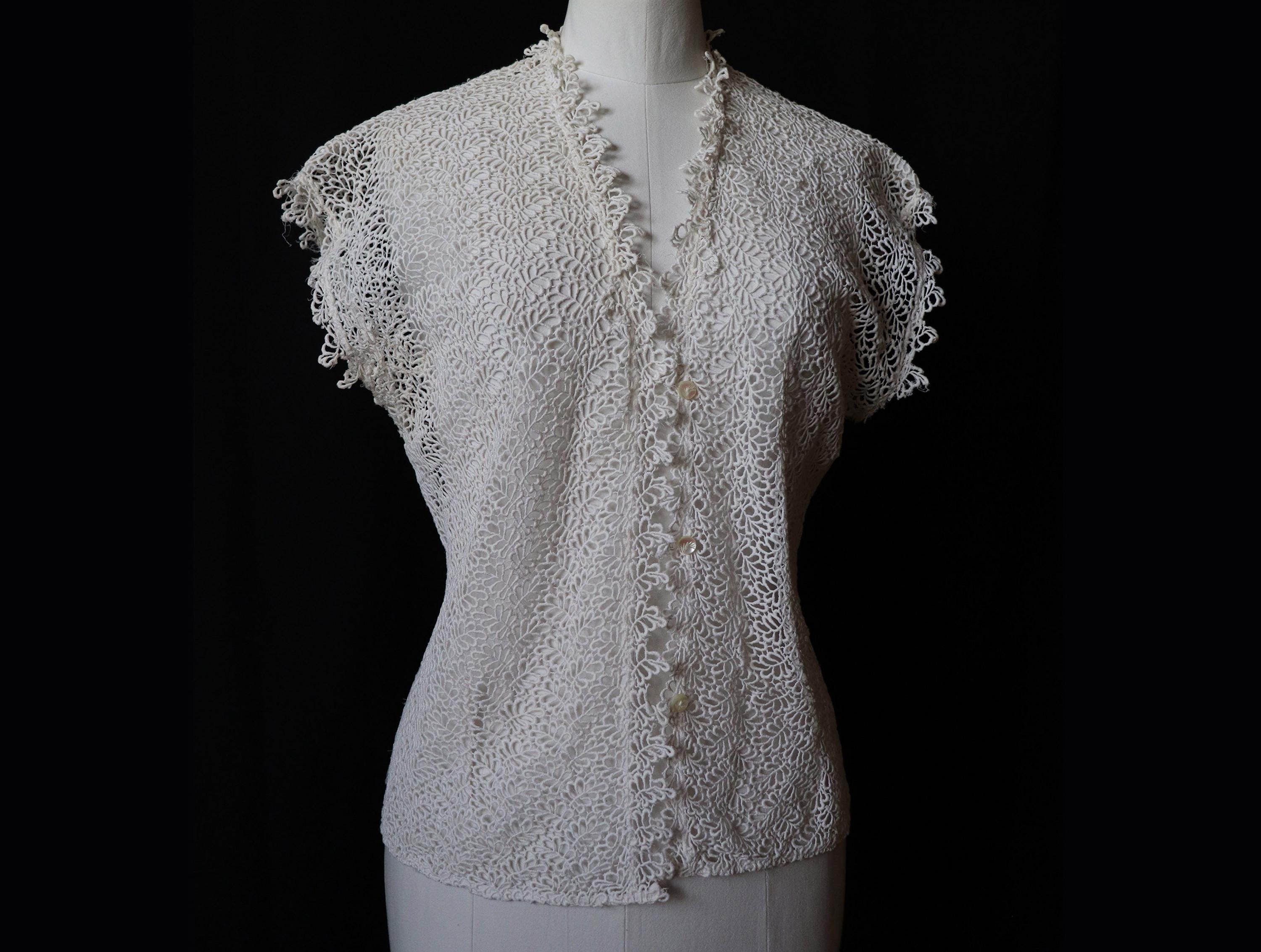 Blusa de guipur blanca sin mangas vintage de 1960 Etsy Espana