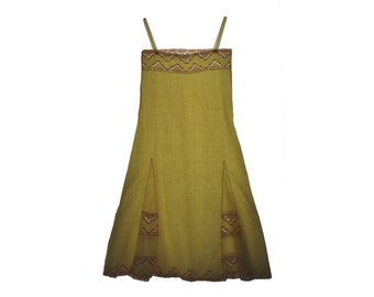 1920 Old lingerie, dress in cotton and embroidered tulle, light yellow and ecru, small size.
