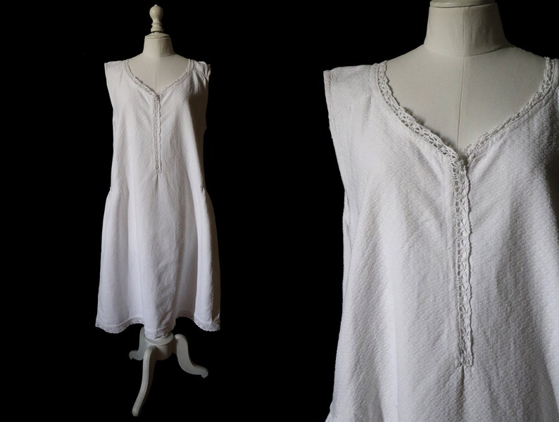 Old lingerie 1920/30 dress in brushed cotton piqué image 3