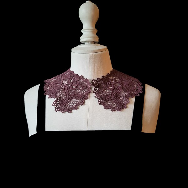 Old crocheted collar Irish Point, home dyed cotton grape color