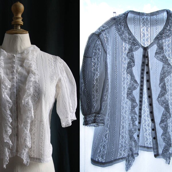 Antique white blouse, short sleeves, linen bobbin laces, handmade embroideries, to repair