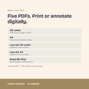 Five included PDF files listed as full-colour US Letter, full-colour A4, low-ink US Letter, low-ink A4 and Read Me First.