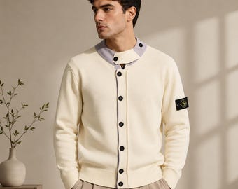 Stone Island Style Knit Cardigan Button Up Cotton Sweater Unisex Korean Streetwear Oversized Knitwear