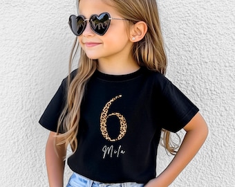 Personalisiertes Geburtstagsshirt Mädchen | Shirt Leoprint | Geschenkidee Mädchen | T-Shirt Geburtstag 3, 4, 5, 6, 7, 8, 9, 10 | Kindershirt
