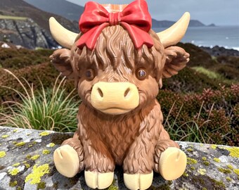Hand Painted Large Highland Cow for Candy Holder
