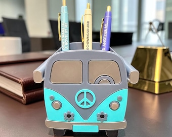 Groovy Van Pencil and Pen Holder with Funny Pens