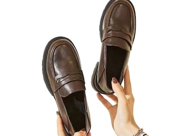 Mocassini da donna in pelle, mocassini con plateau da donna, scarpe comode con suola spessa, décolleté casual senza lacci, scarpe da ufficio