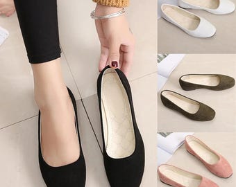 Women's Suede Square Toe Loafers | Flat Slip-On Shoes, Spring Summer Casual Flats