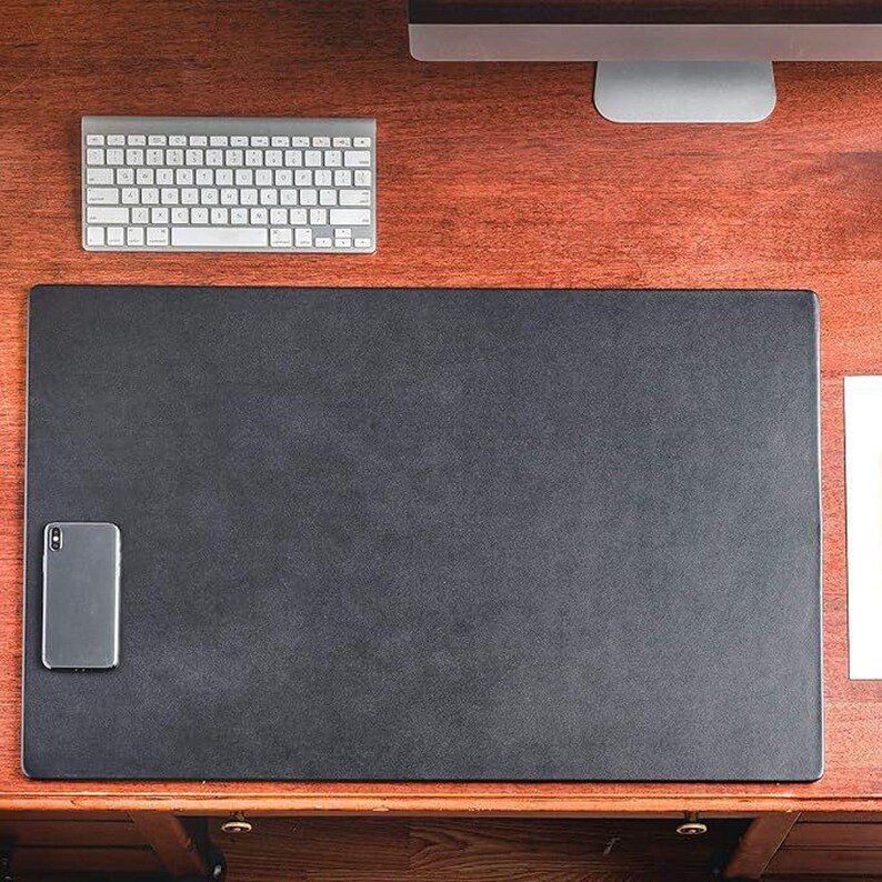 Silver Keyboard Mat Full Grain Leather Desk Mat, Minimalist Office Pad, Custom Size ...