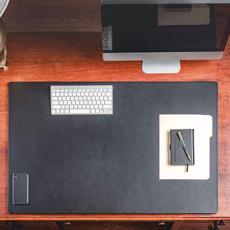 Silver Keyboard Mat Full Grain Leather Desk Mat, Minimalist Office Pad, Custom Size ...