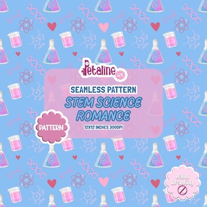 STEM Science Romance Seamless Pattern, Science Love Digital Paper, Chemistry Biology Physics Pattern, Valentine Science