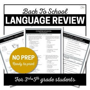 Back-to-School Language Review Packet | Grades 3-5 Vocabulary Grammar (Digital Download)