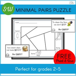 Mini SW Blend Puzzles Speech Therapy Articulation Cards 10 Pack Sample Minimal Pairs Printable Back to School SLP Activity PDF Download