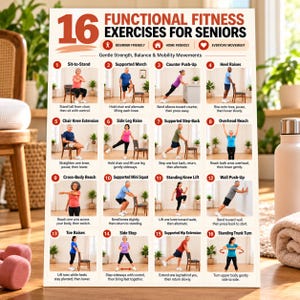 Functional Fitness Exercises for Seniors Printable: 16 Strength, Balance & Mobility Movements