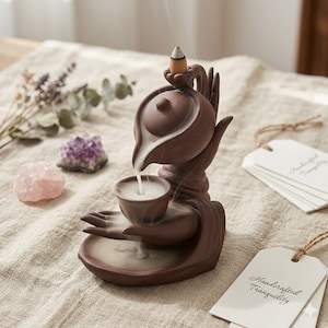 Ceramic Backflow Incense Burner, Buddha Hand Teapot Incense Holder, Zen Home Decor, Meditation Gift, Aromatherapy Waterfall, Yoga Studio