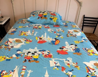 1970s Walt Disney sheets Mickey Mouse Minnie Mouse Donald Duck Twin flat and pillow case