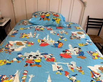 1970s Walt Disney sheets Mickey Mouse Minnie Mouse Donald Duck Twin flat and pillow case